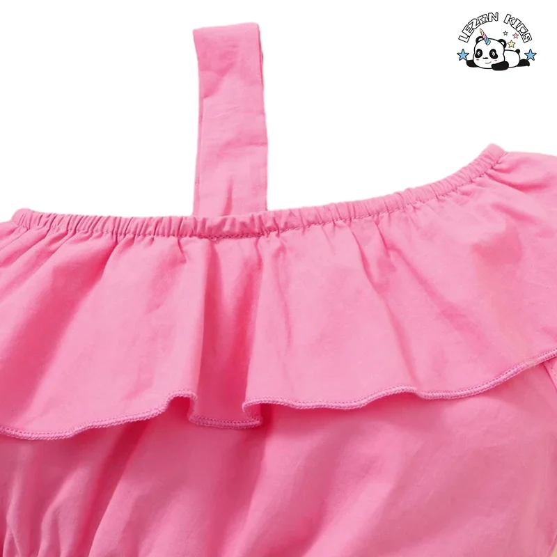 LEZONKIDS - Summer Girl Set One-Shoulder Lotus Leaf Collar Blouse Floral Skirt Two-Piece Set